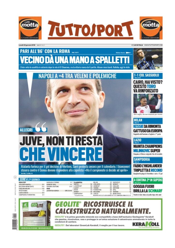 Rassegna Bianconera di lunedì 22 gennaio 2018 1 TS22118