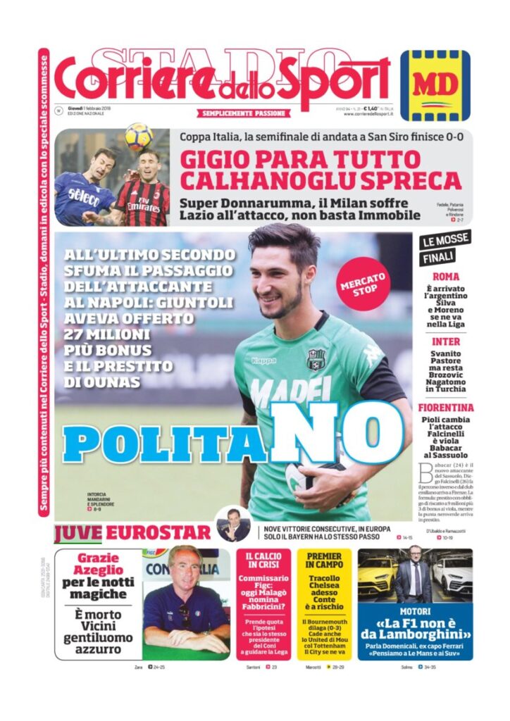 Rassegna Bianconera di giovedì 1 febbraio 2018 2 CDS1218