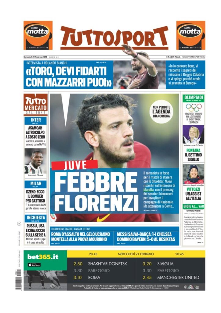 Rassegna Bianconera di mercoledì 21 febbraio 2018 1 TS21218