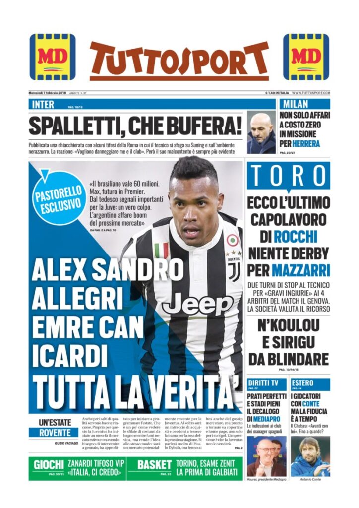 Rassegna Bianconera di mercoledì 7 febbraio 2018 3 TS7218