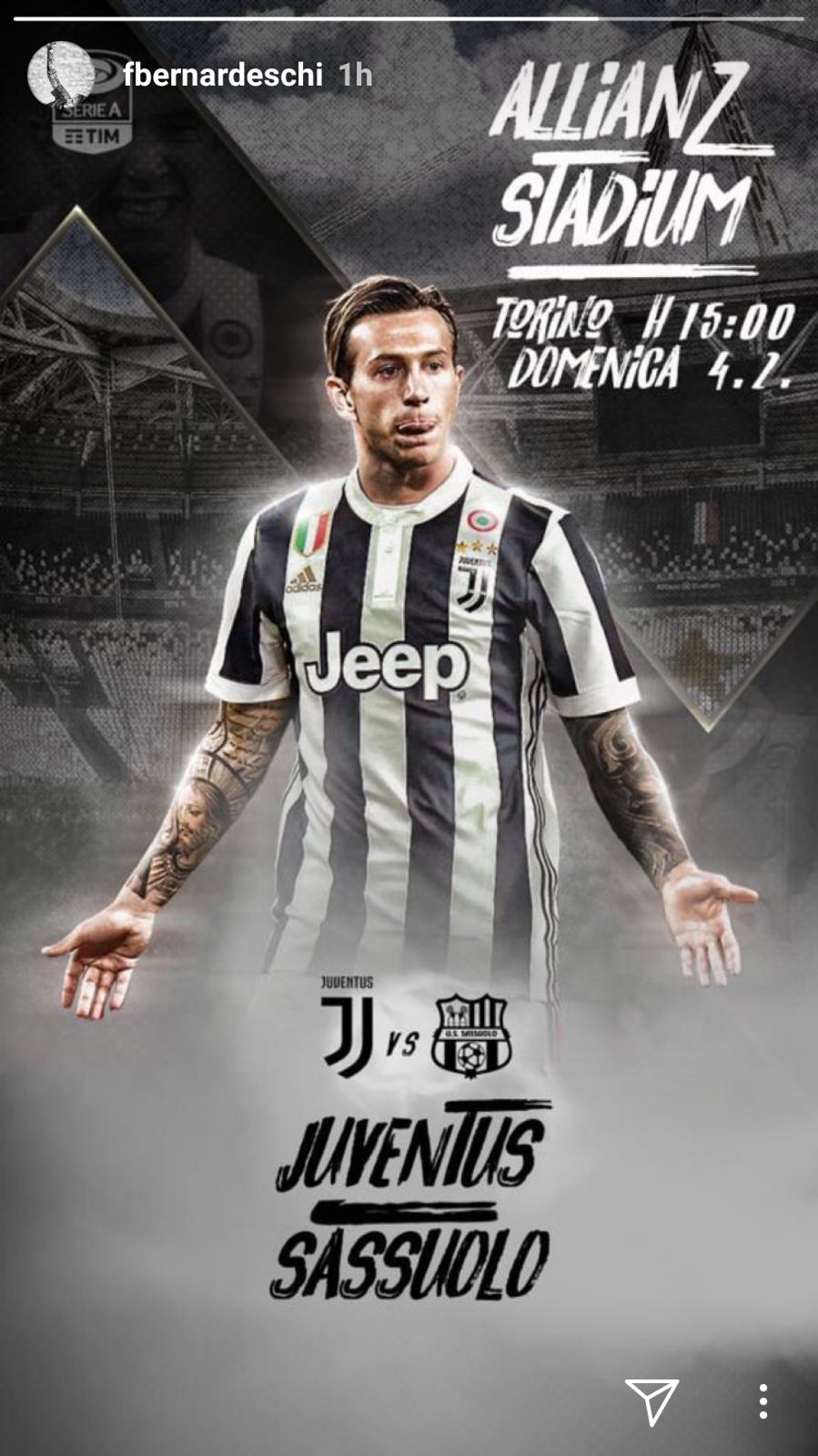 Juve-Sassuolo - Bernardeschi dà appuntamento ai tifosi - FOTO 39 WhatsApp Image 2018 02 03 at 20.19.22