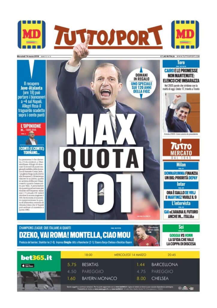 Rassegna Bianconera di mercoledì 14 marzo 2018 1 TS14318