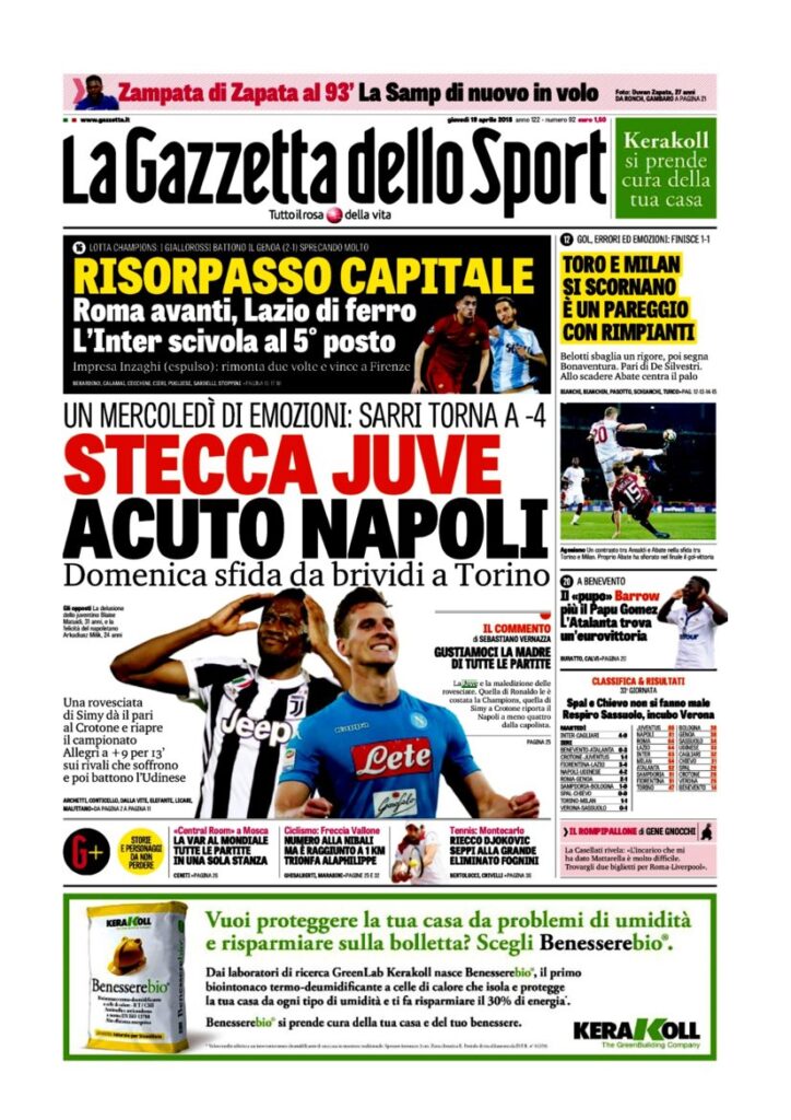 Rassegna Bianconera di giovedì 19 aprile 2018 3 GDS19418