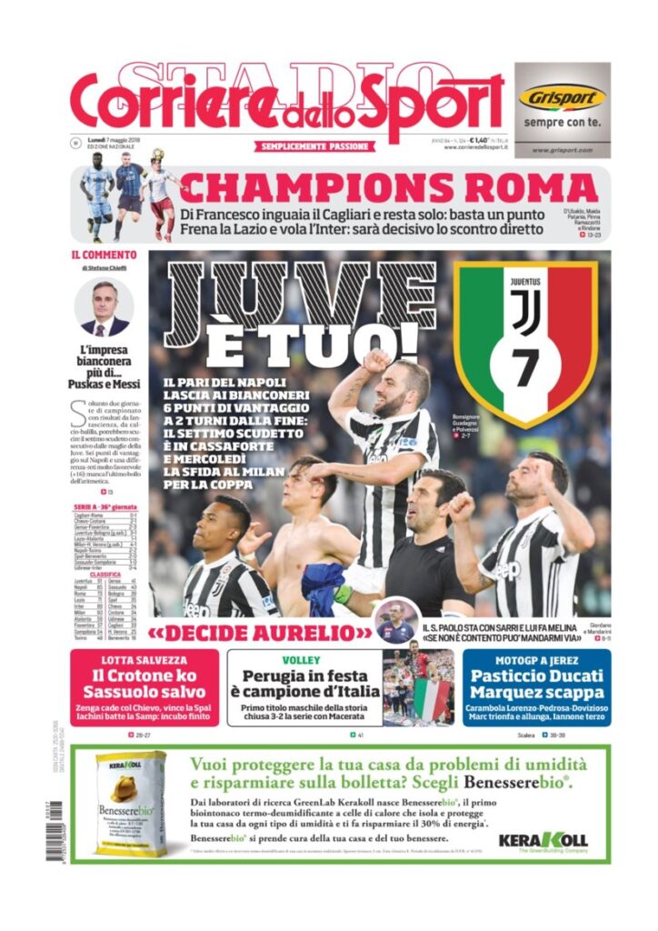 Rassegna Bianconera di lunedì 7 maggio 2018 1 CDS7518