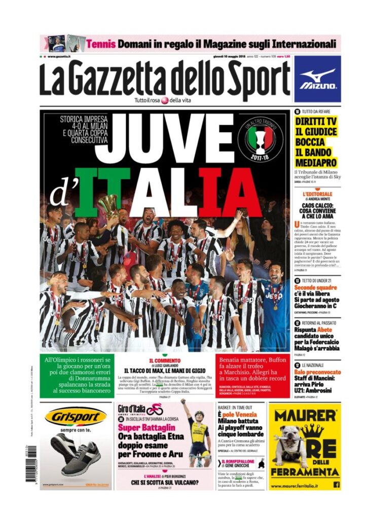 Rassegna Bianconera di giovedì 10 maggio 2018 2 GDS10518