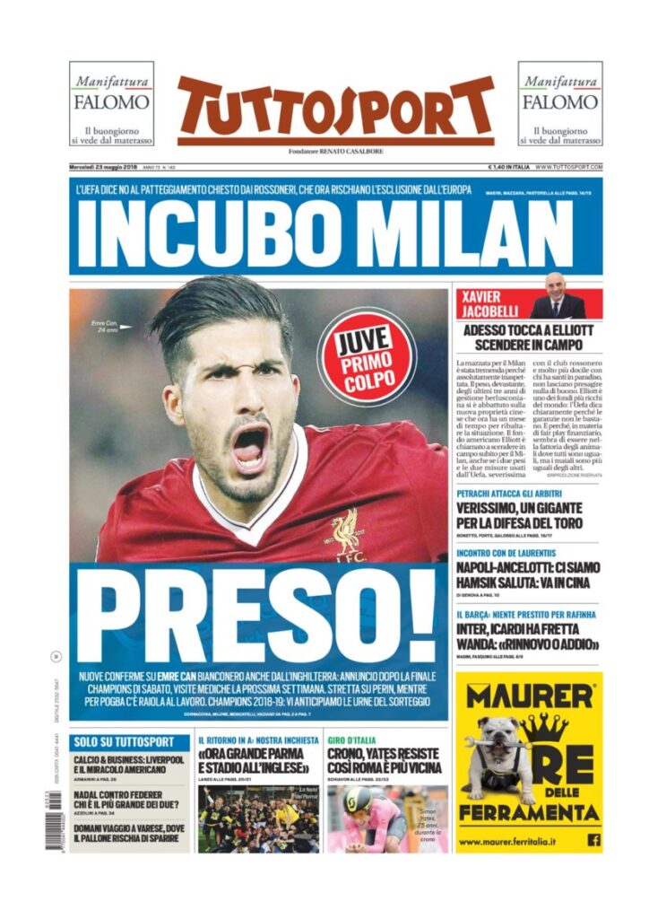 Rassegna Bianconera di mercoledì 23 maggio 2018 1 TS23518