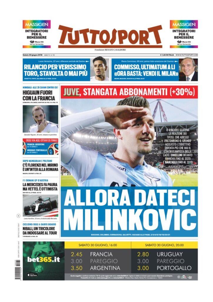 Rassegna Bianconera di sabato 30 giugno 2018 1 TS30618