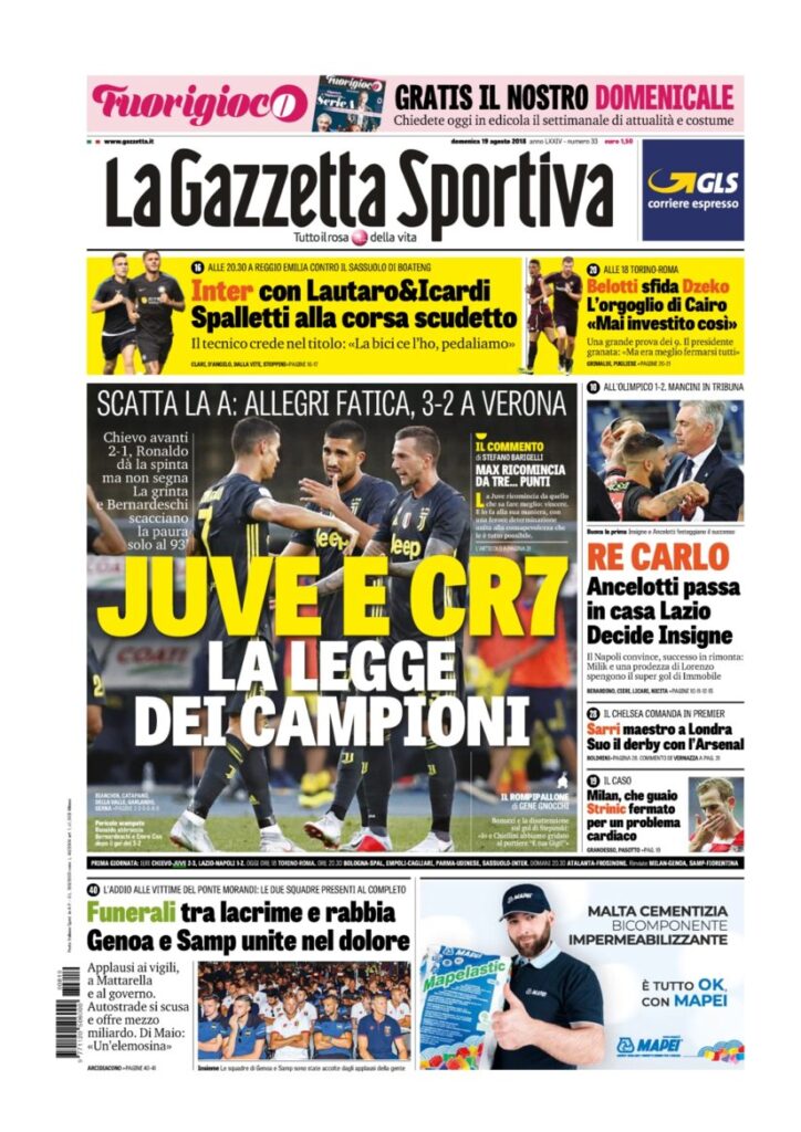 Rassegna Bianconera di domenica 19 agosto 2018 3 GDS 12