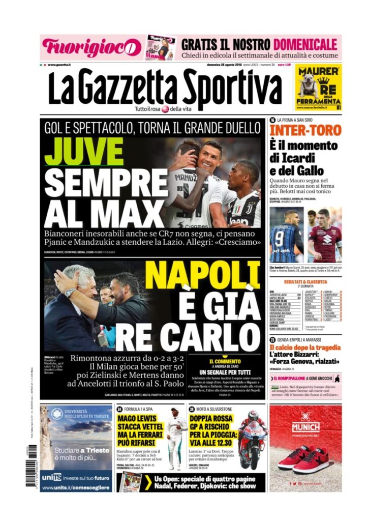 Rassegna Bianconera di domenica 26 agosto 2018 4 GDS 19