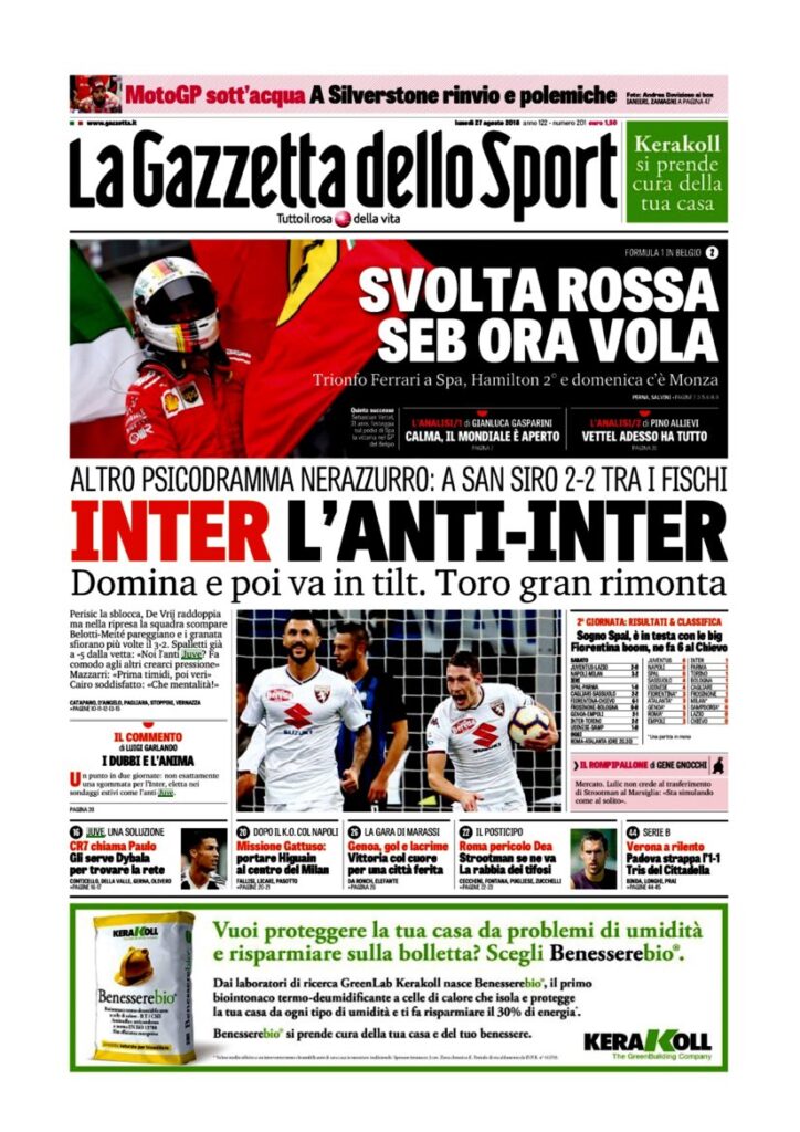 Rassegna Bianconera di lunedì 27 agosto 2018 1 GDS 20