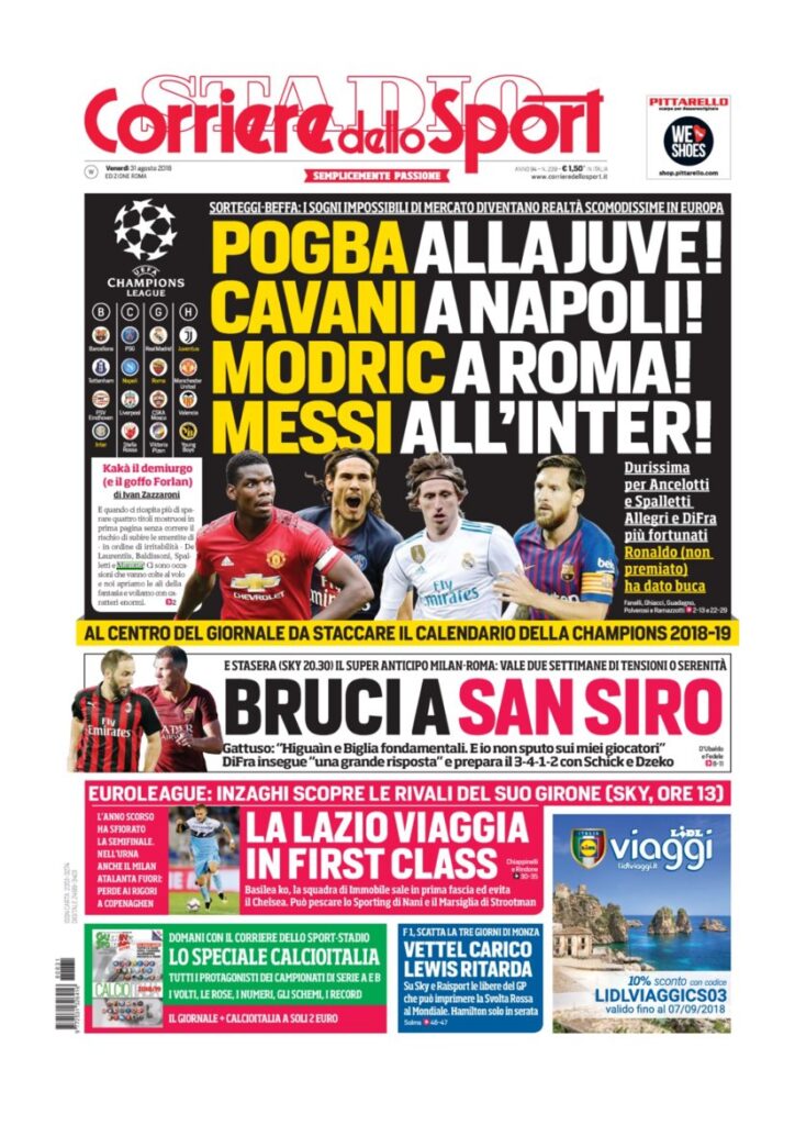 Rassegna Bianconera di venerdì 31 agosto 2018 4 T4 5