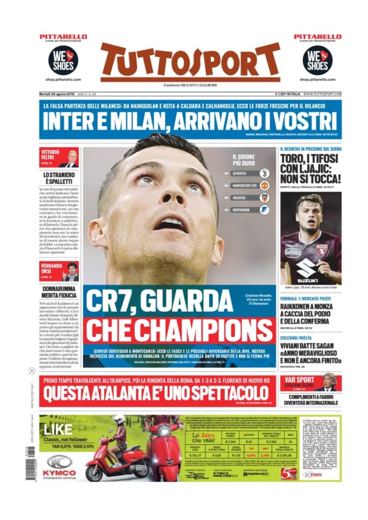 Rassegna Bianconera di martedì 28 agosto 2018 1 TS 20