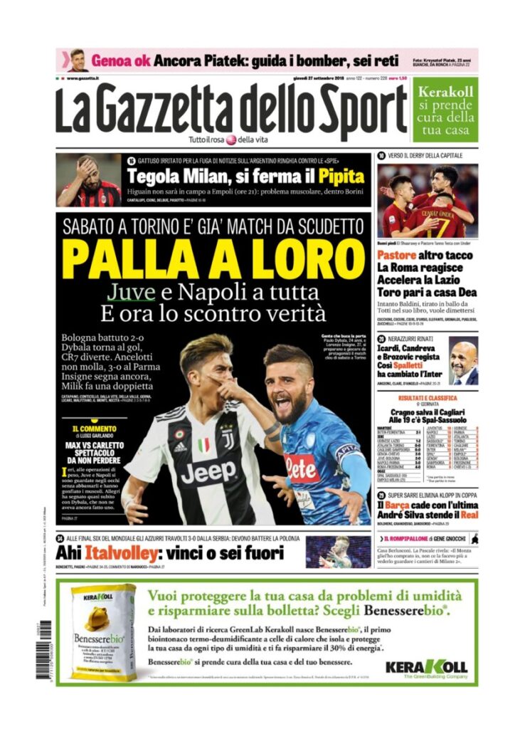 Rassegna Bianconera di giovedì 27 settembre 2018 4 T2 23