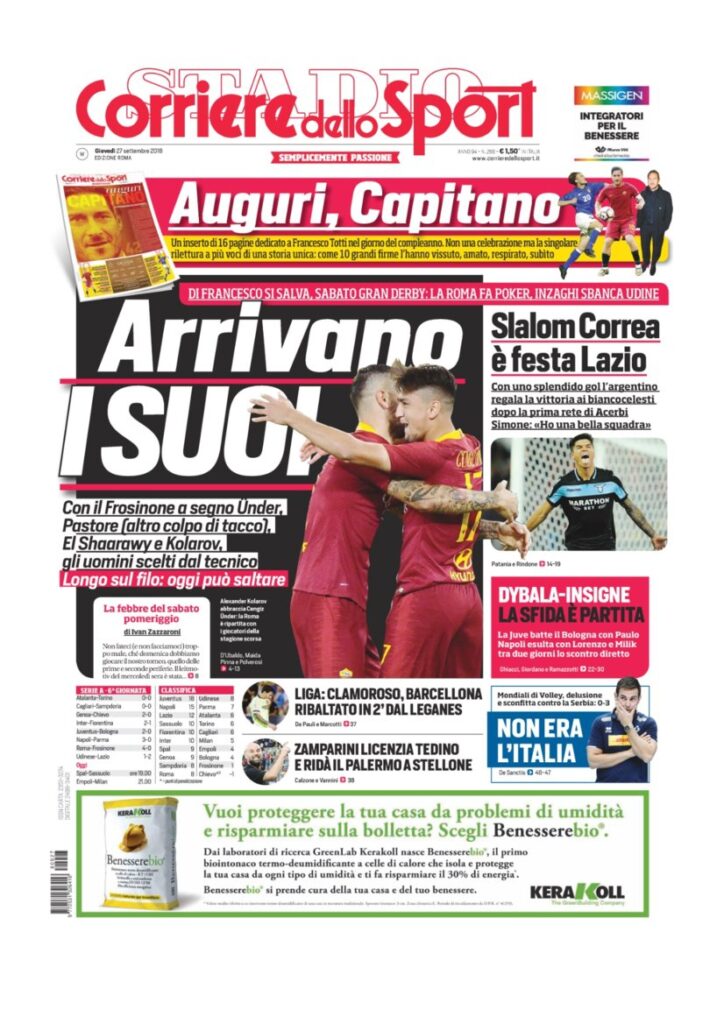 Rassegna Bianconera di giovedì 27 settembre 2018 5 T3 22