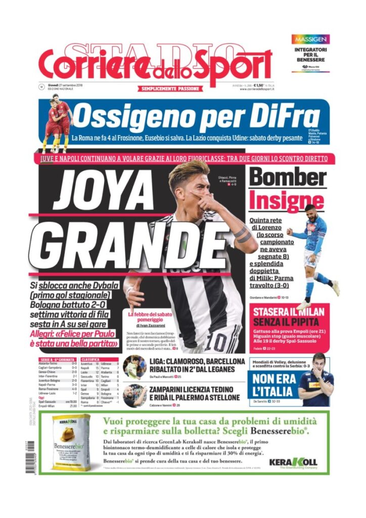 Rassegna Bianconera di giovedì 27 settembre 2018 2 T4 17