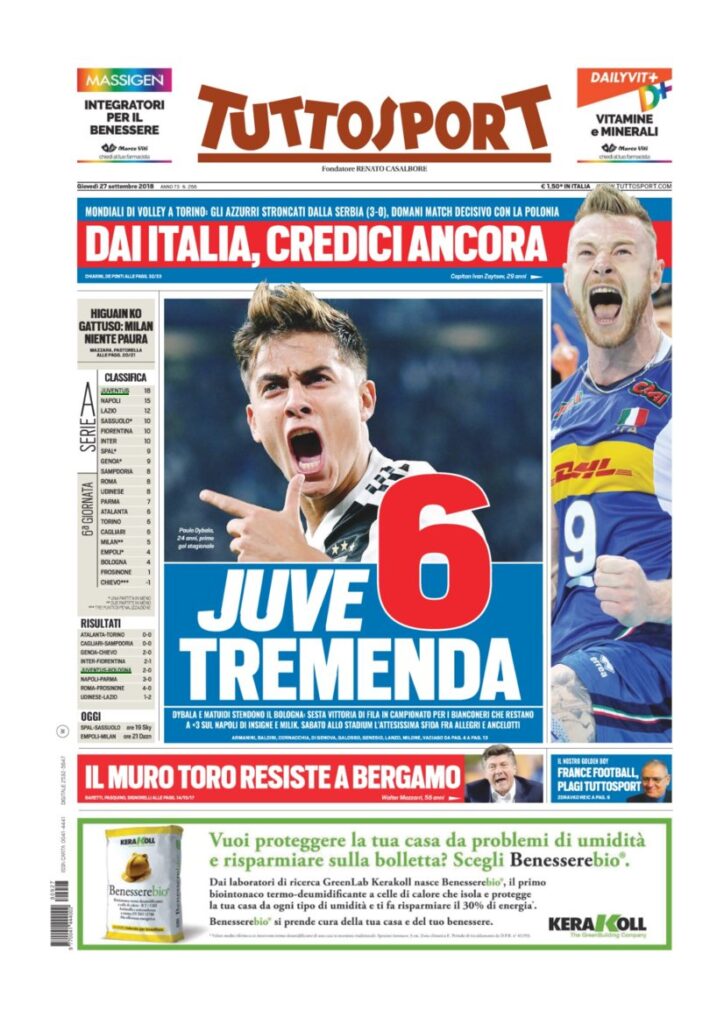 Rassegna Bianconera di giovedì 27 settembre 2018 1 TS 13