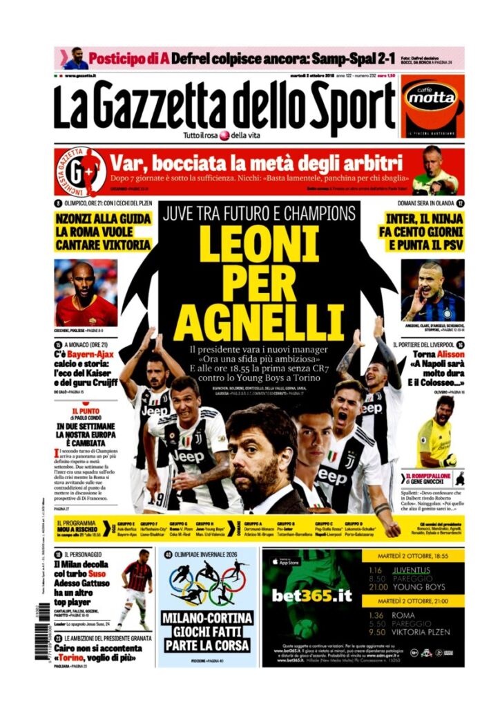 Rassegna Bianconera di martedì 2 ottobre 2018 1 T1 1