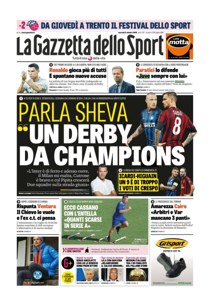 Rassegna Bianconera di martedì 9 ottobre 2018 5 T1 8