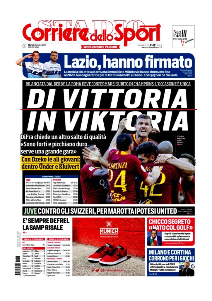 Rassegna Bianconera di martedì 2 ottobre 2018 2 T2 1