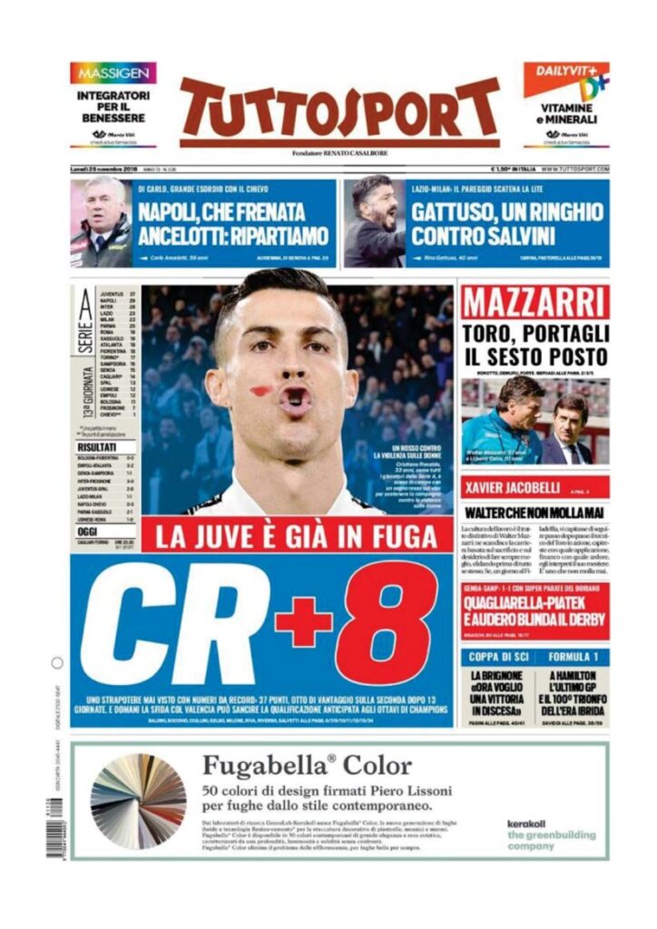 Rassegna Bianconera di lunedì 26 novembre 2018 1 T1 20