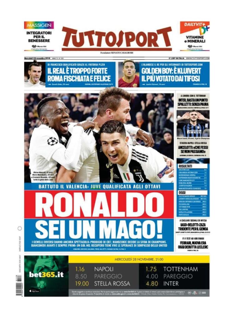 Rassegna Bianconera di mercoledì 28 novembre 2018 1 T1 22