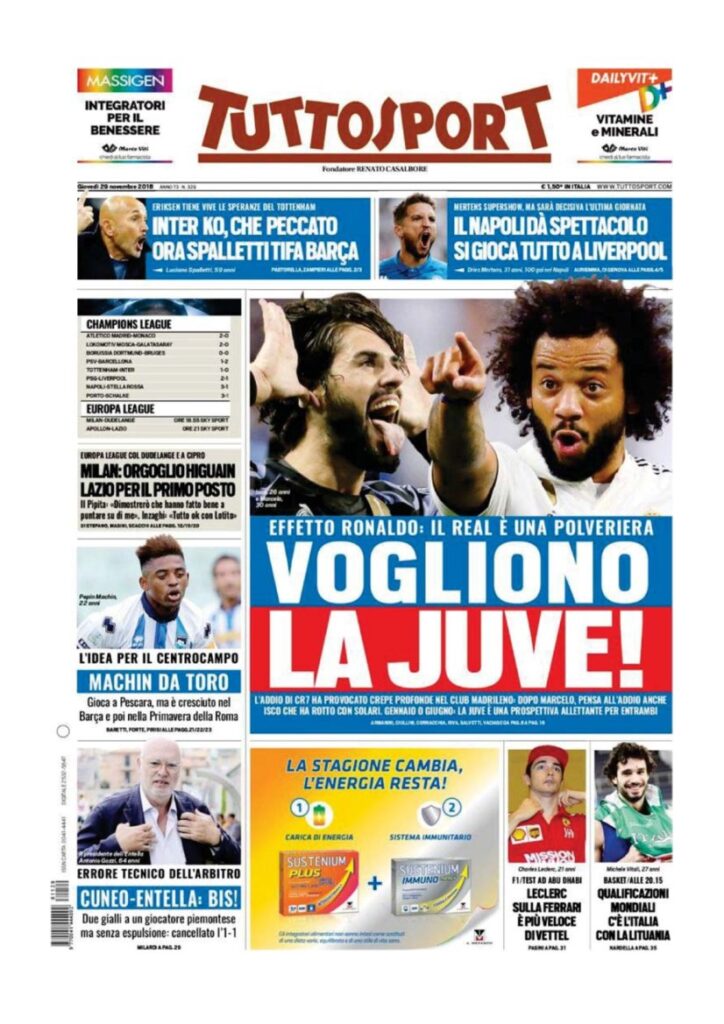 Rassegna Bianconera di giovedì 29 novembre 2018 1 T1 23