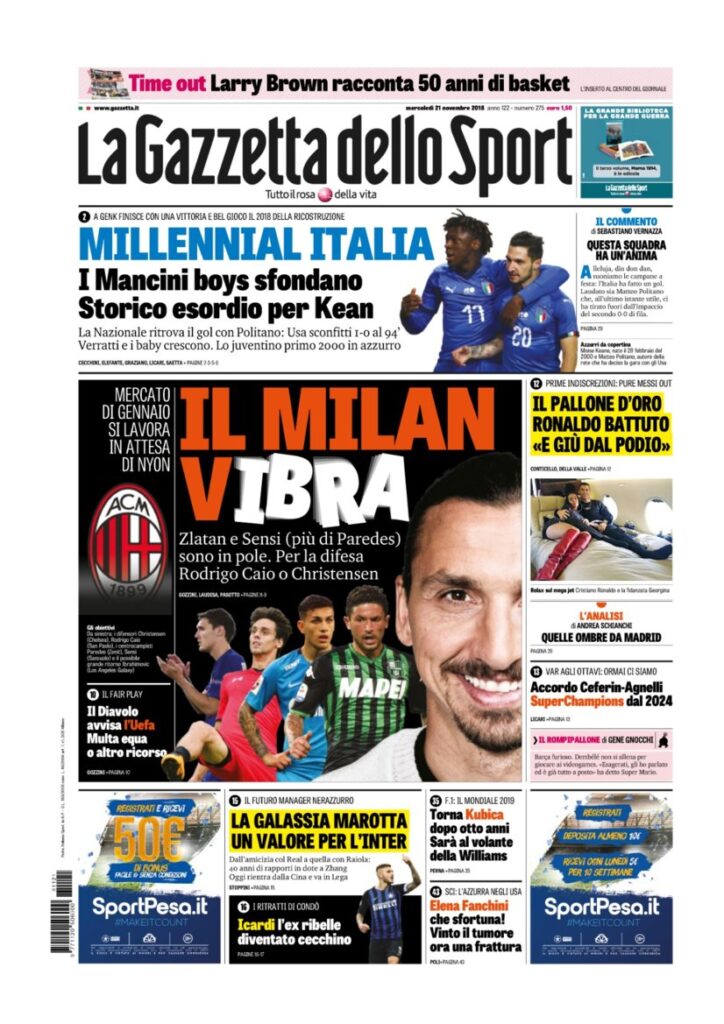 Rassegna Bianconera di mercoledì 21 novembre 2018 2 T2 15