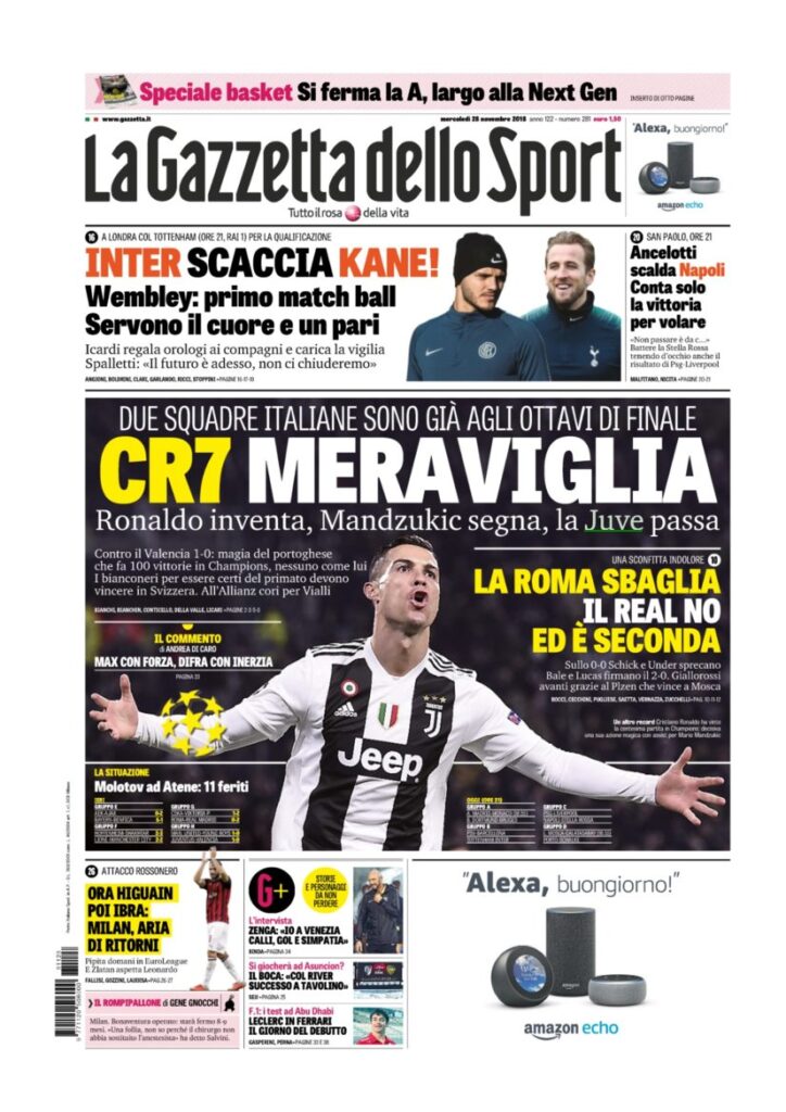 Rassegna Bianconera di mercoledì 28 novembre 2018 2 T2 22