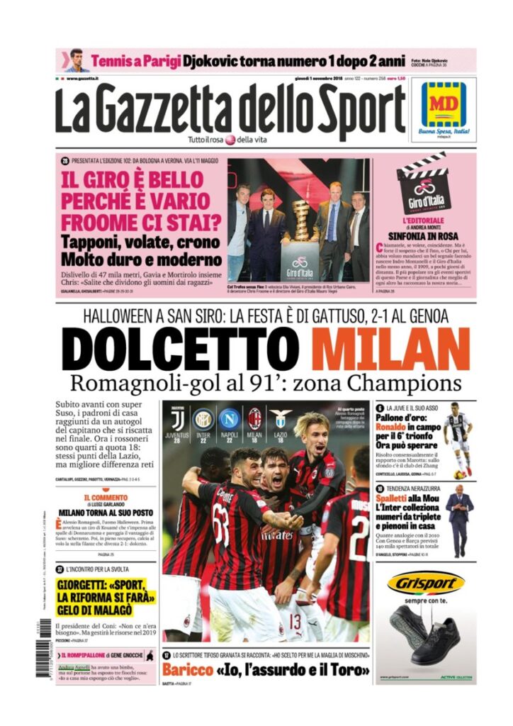 Rassegna Bianconera di giovedì 1 novembre 2018 2 T2