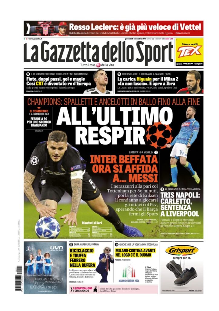 Rassegna Bianconera di giovedì 29 novembre 2018 3 T3 23