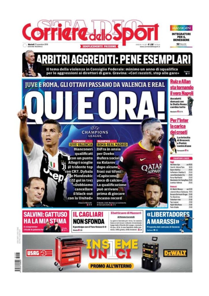 Rassegna Bianconera di martedì 27 novembre 2018 4 T4 21