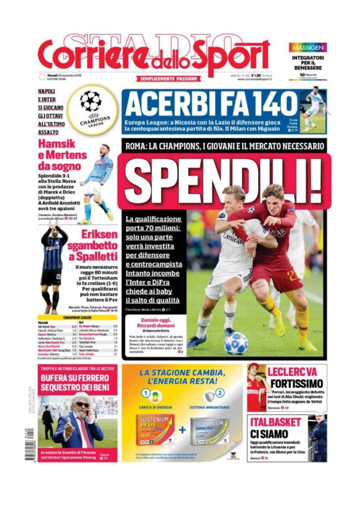 Rassegna Bianconera di giovedì 29 novembre 2018 5 T5 14