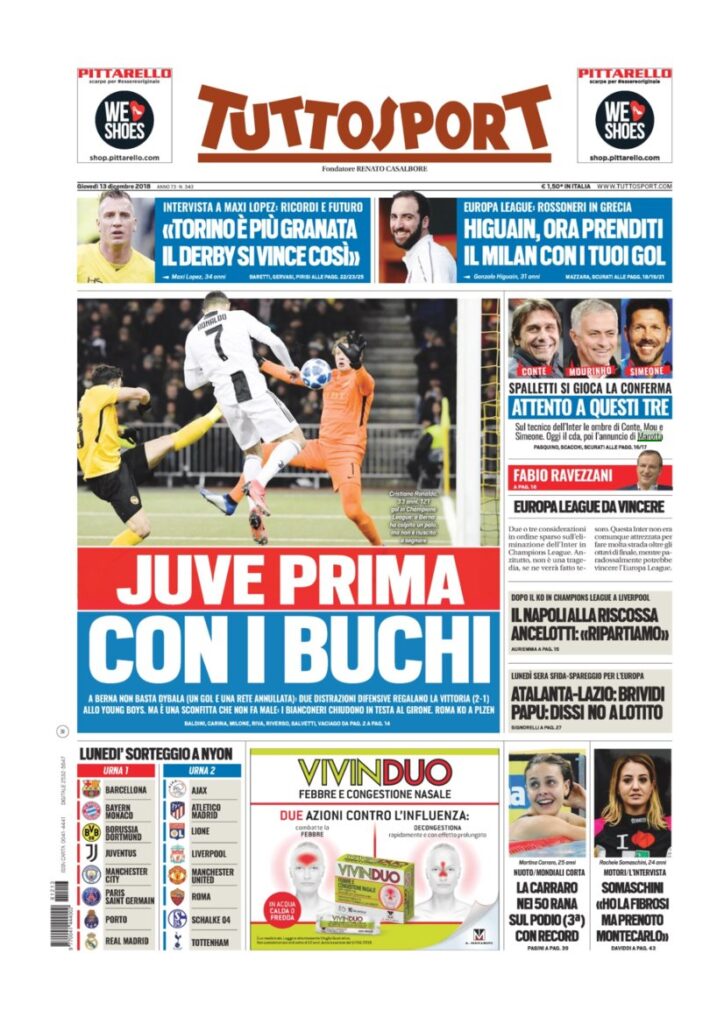 Rassegna Bianconera di giovedì 13 dicembre 2018 1 T1 12