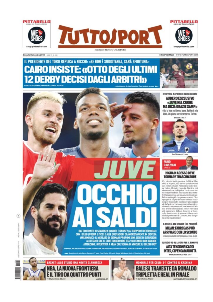 Rassegna Bianconera di giovedì 20 dicembre 2018 1 T1 18