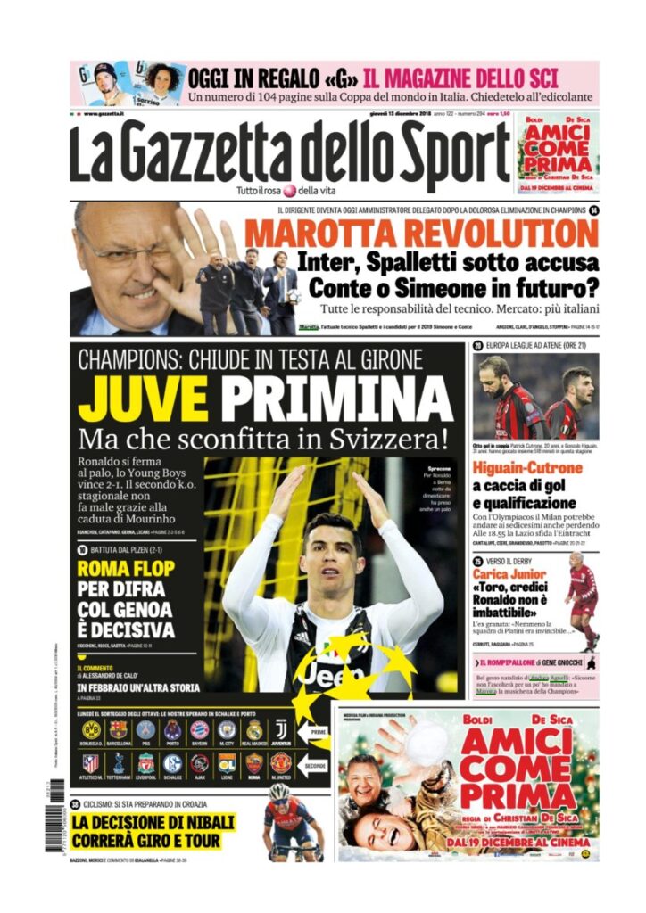 Rassegna Bianconera di giovedì 13 dicembre 2018 3 T3 11