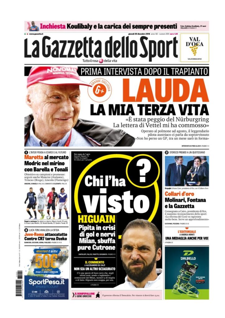 Rassegna Bianconera di giovedì 20 dicembre 2018 3 T3 17