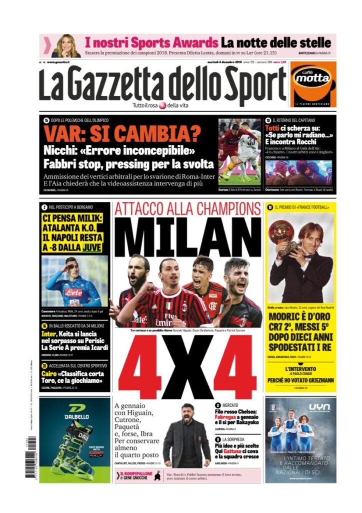 Rassegna Bianconera di martedì 4 dicembre 2018 4 T3 3