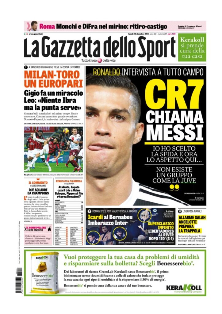 Rassegna Bianconera di lunedì 10 dicembre 2018 6 T5 7