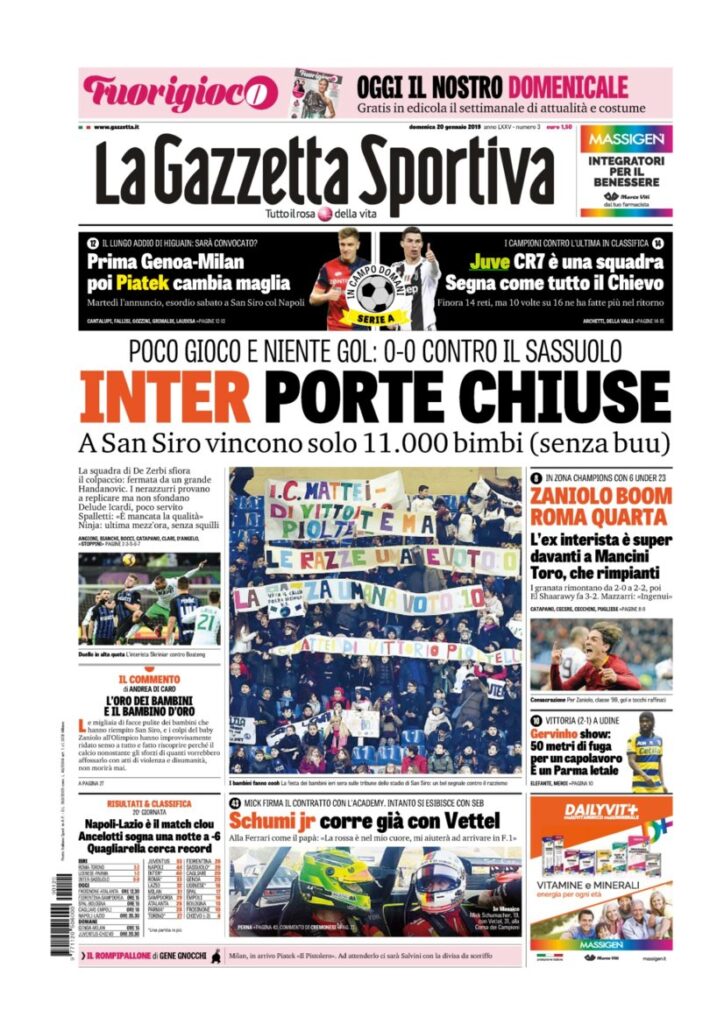 Rassegna Bianconera di domenica 20 gennaio 2019 3 T2 9