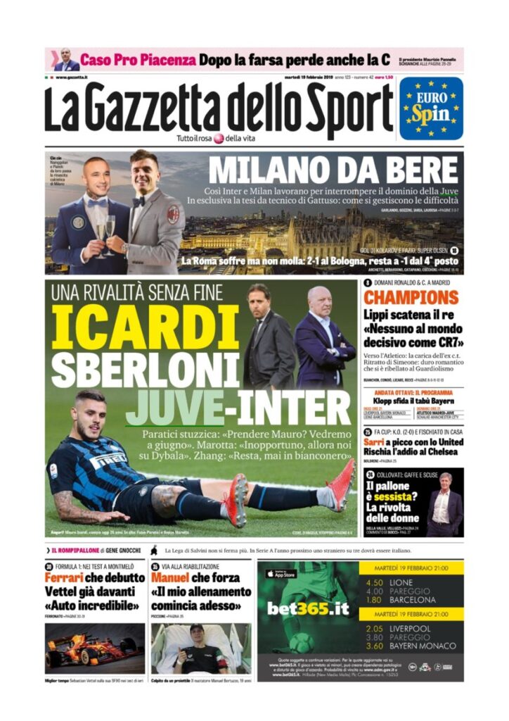 Rassegna Bianconera di martedì 19 febbraio 2019 3 T3 15