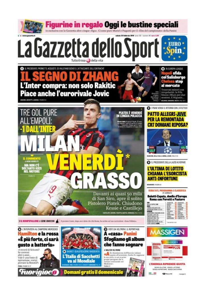 Rassegna Bianconera di sabato 23 febbraio 2019 4 T3 19