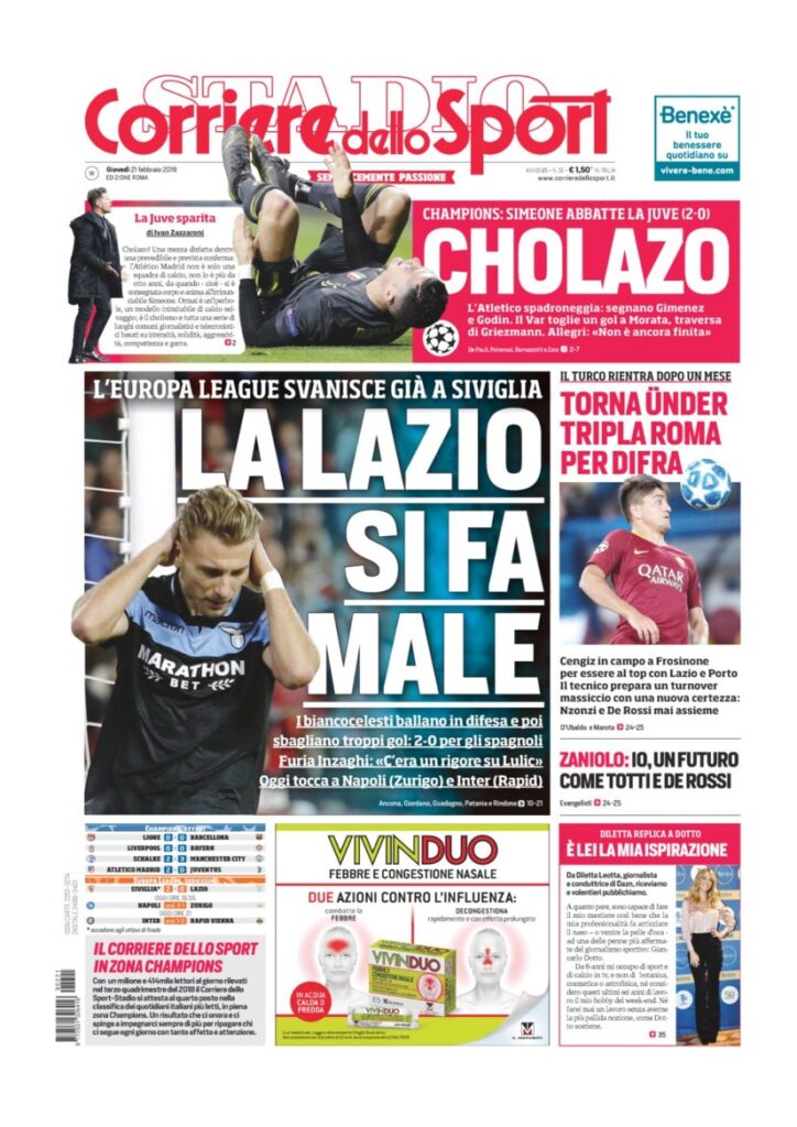 Rassegna Bianconera di giovedì 21 febbraio 2019 6 T6 9