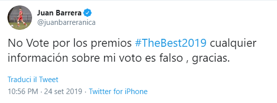 Scandalo Fifa The Best 2019, voti falsati: le testimonianze - FOTO 47 juan barrera twitter