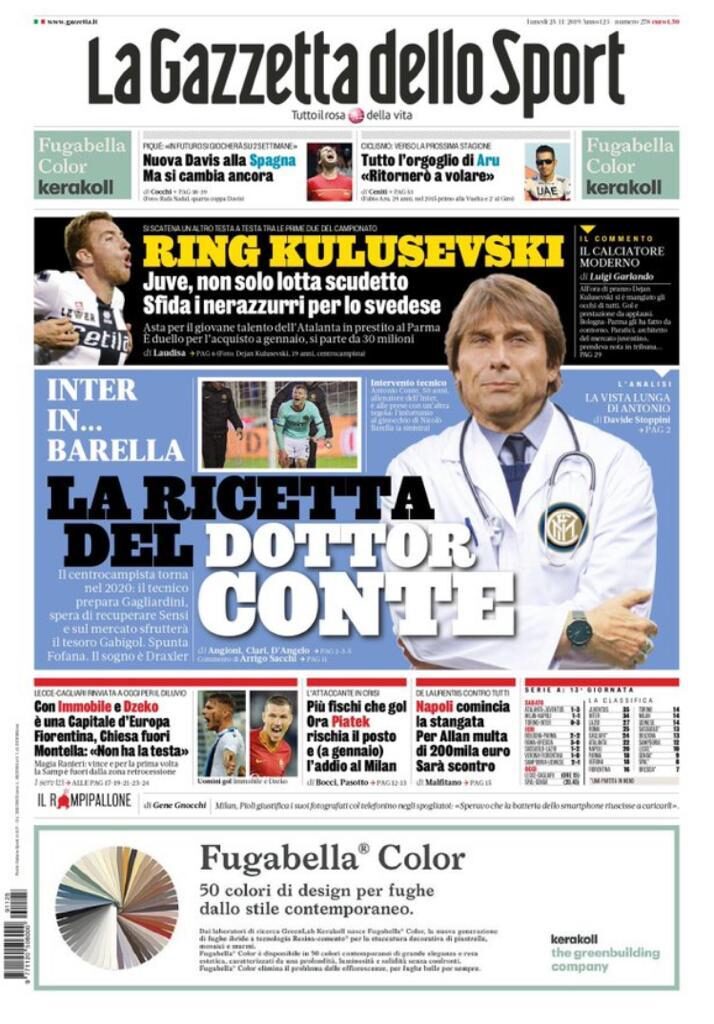 Rassegna stampa Juve: le prime pagine dei quotidiani sportivi - 25 novembre 2019 45 gazzetta 28