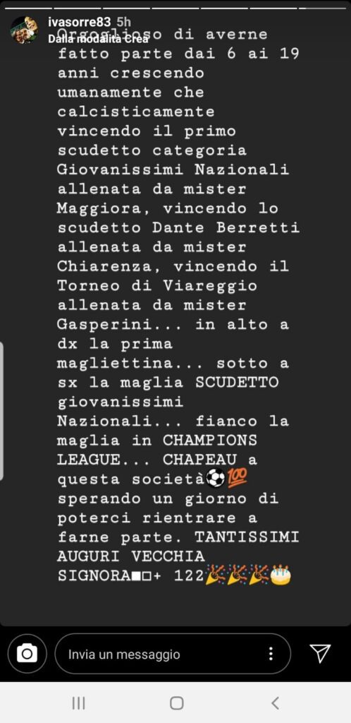 Sorrentino, gli auguri alla Juve: «Orgoglioso di averne fatto parte. In futuro...» 39 ivano sorrentino