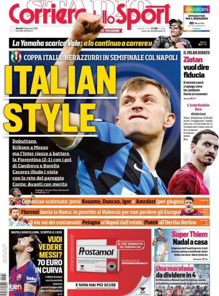 Rassegna stampa Juve: le prime pagine dei quotidiani sportivi - 30 gennaio 2020 43 corriere 26