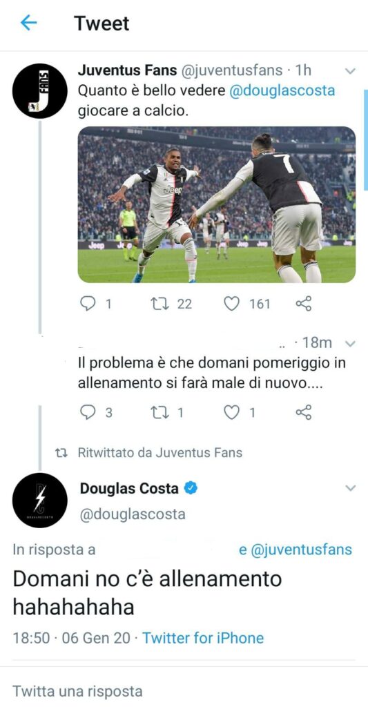 Douglas Costa, siparietto con un fan. «Ti fai male domani», e lui... - FOTO 39 douglas costa risposta social