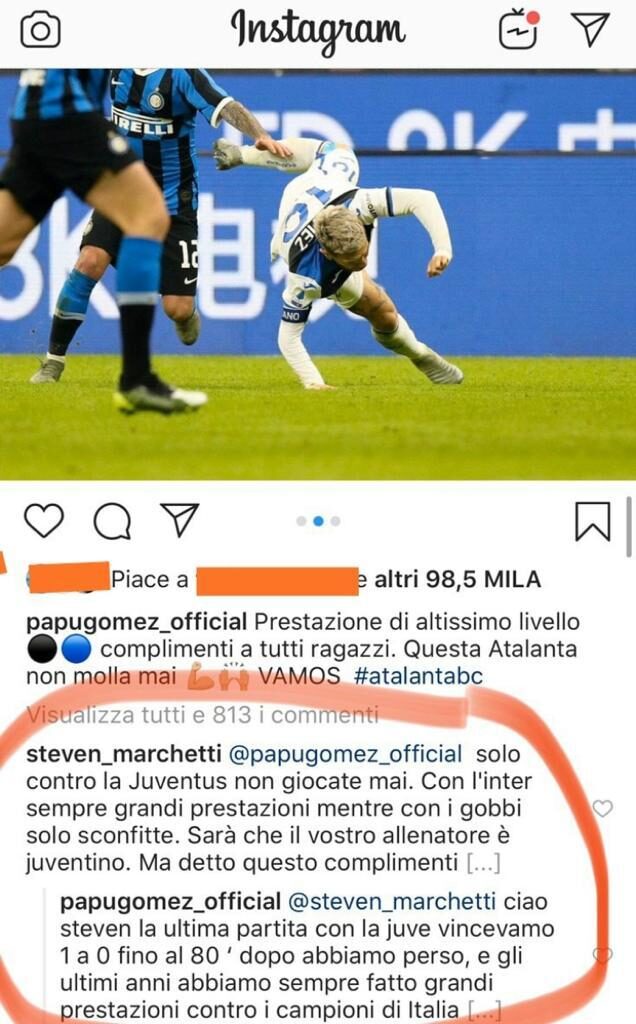 «Con la Juve non vi impegnate mai»: Papu Gomez risponde a un tifoso dell'Inter 39 gomez instagram