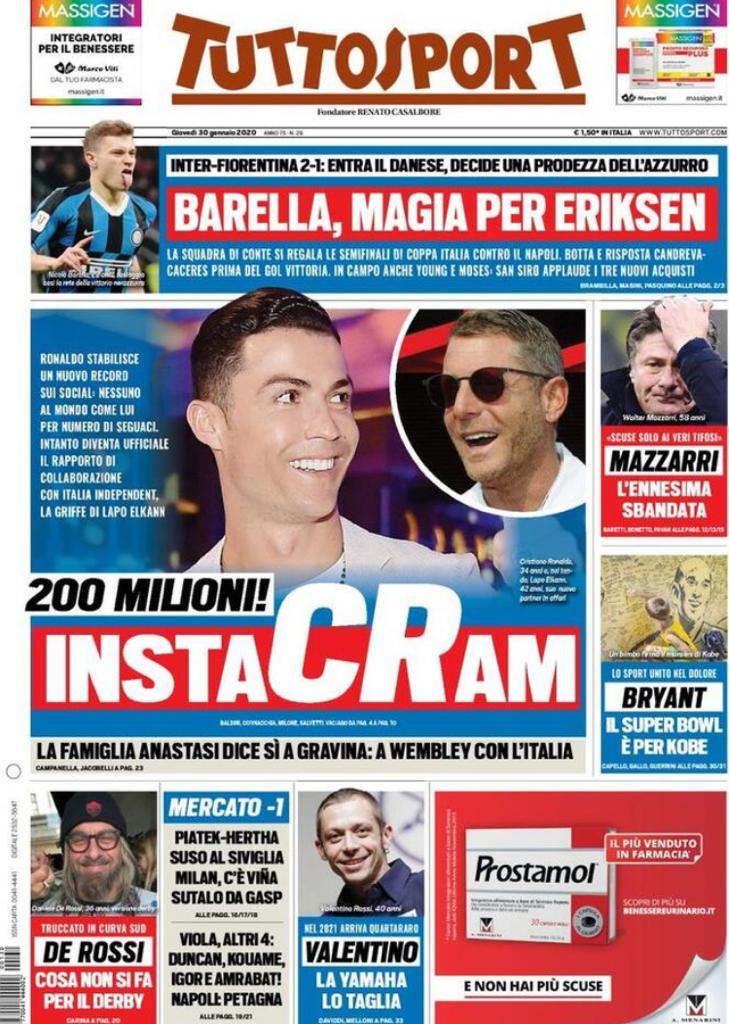 Rassegna stampa Juve: le prime pagine dei quotidiani sportivi - 30 gennaio 2020 45 tuttosport 37