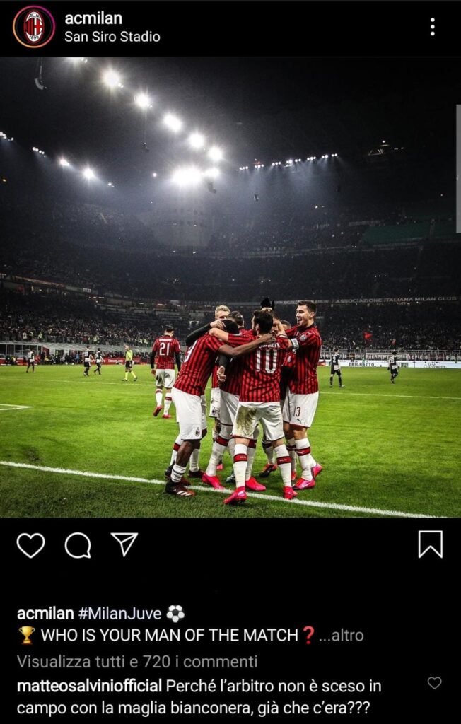 Salvini attacca: «Perché l'arbitro non aveva la maglia bianconera?» 39 Salvini Milan Juve